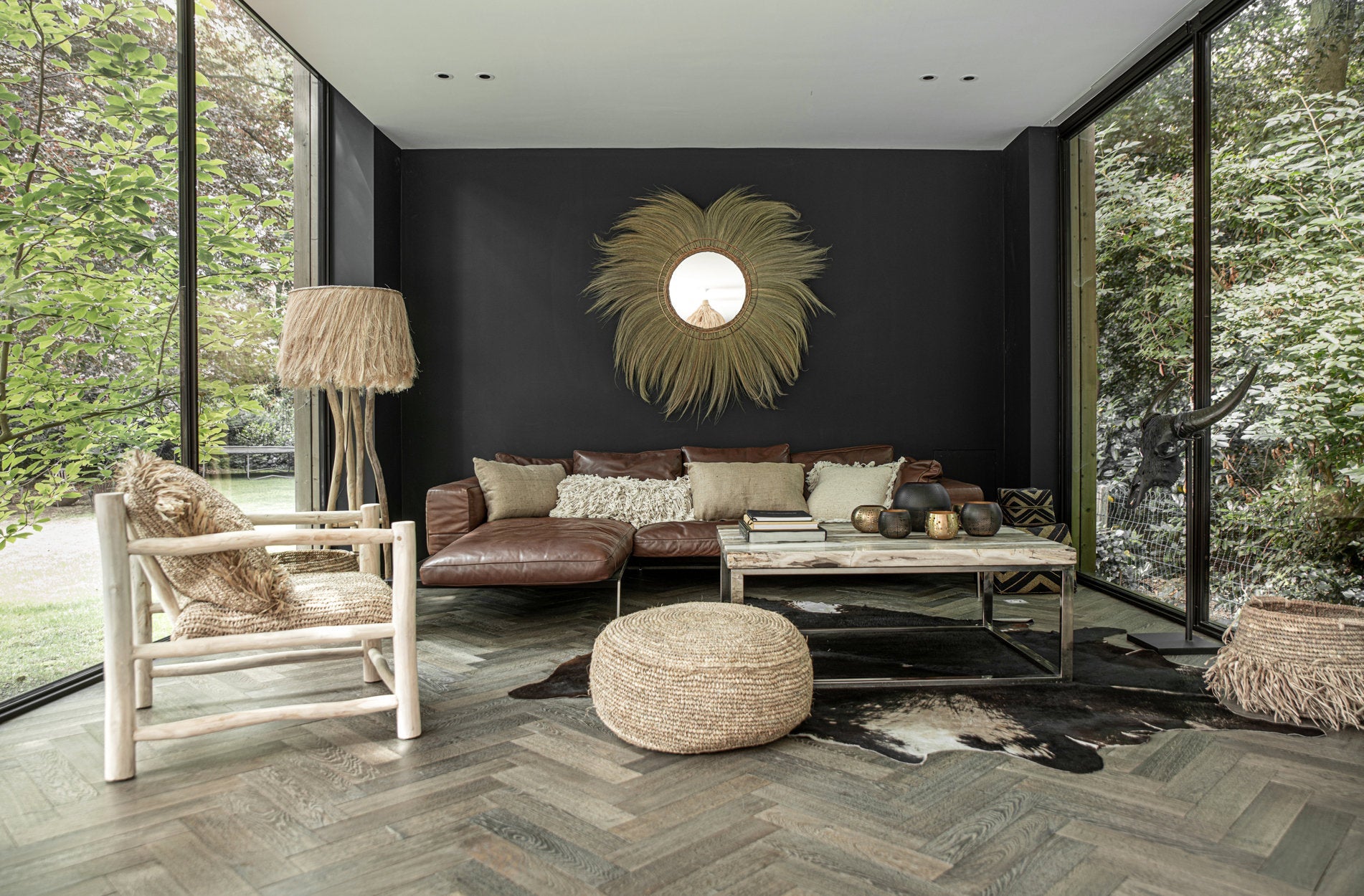 The Raffia Flowers Pouf - Natural