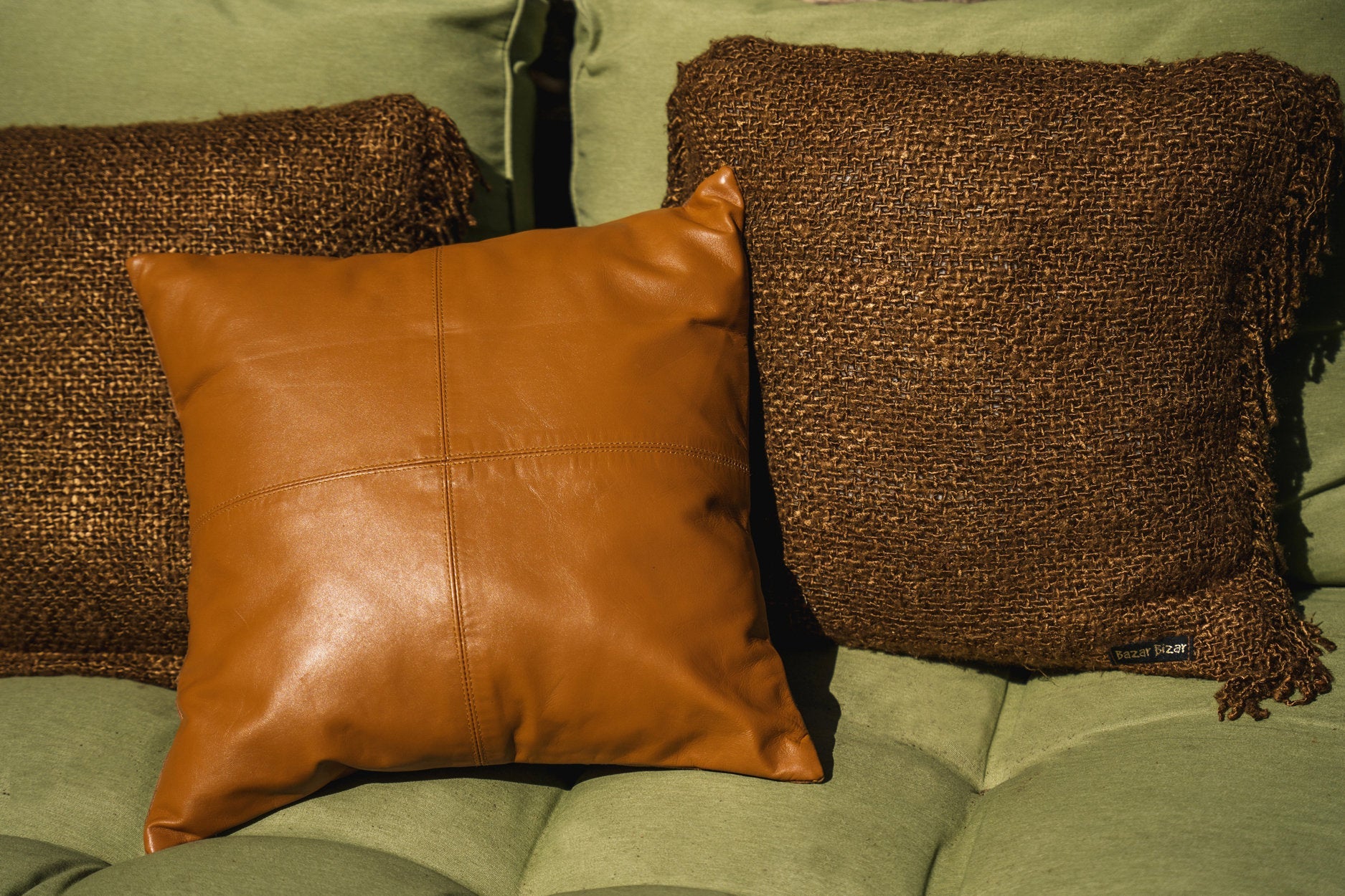 The Four Panel Leather Cushion Cover - Camel - 40x40_40
