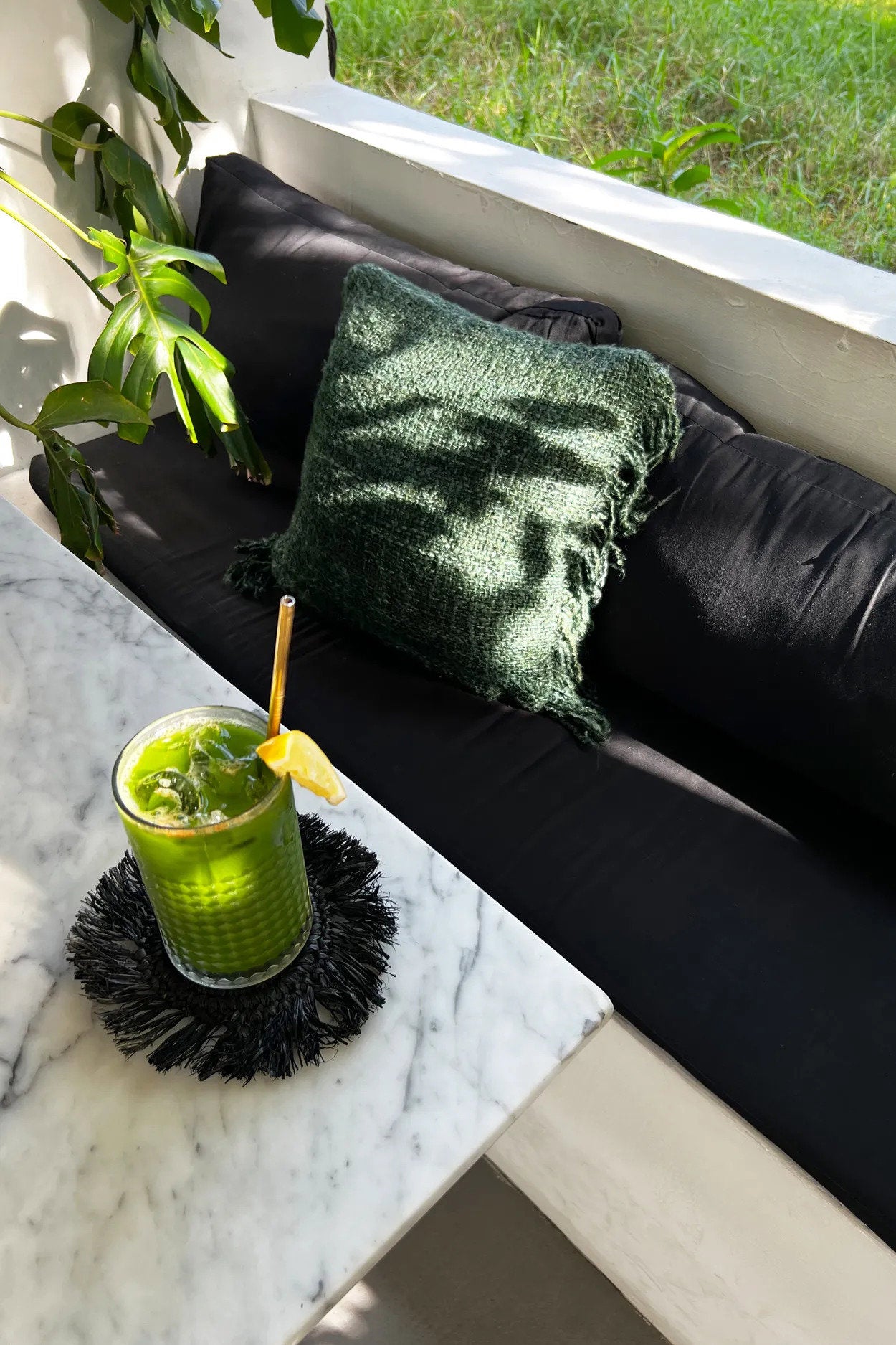 The Fringe Raffia Coaster - Black