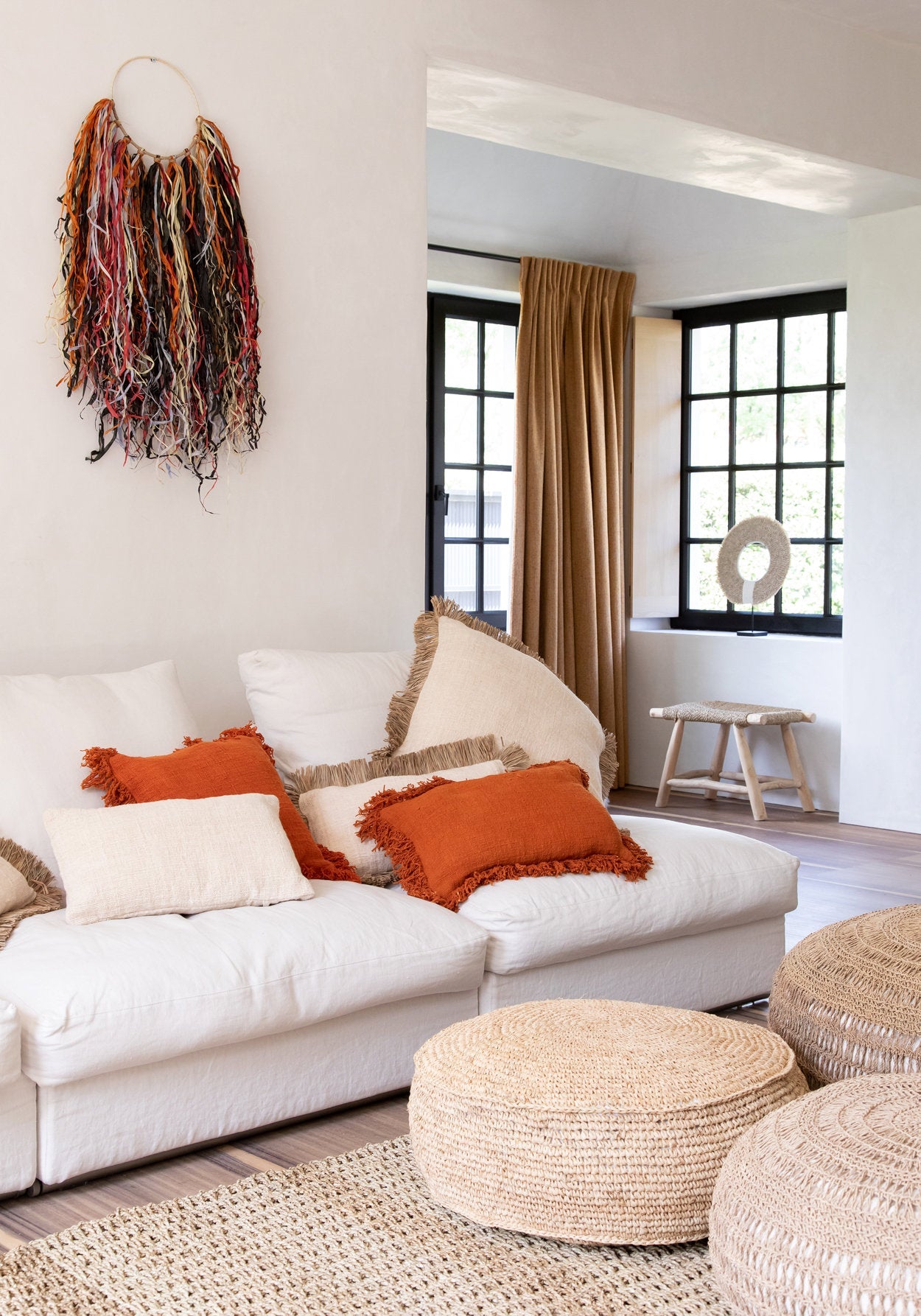 The Raffia Flowers Pouf - Natural