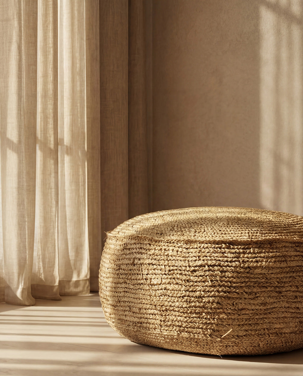 The Raffia Flowers Pouf - Natural