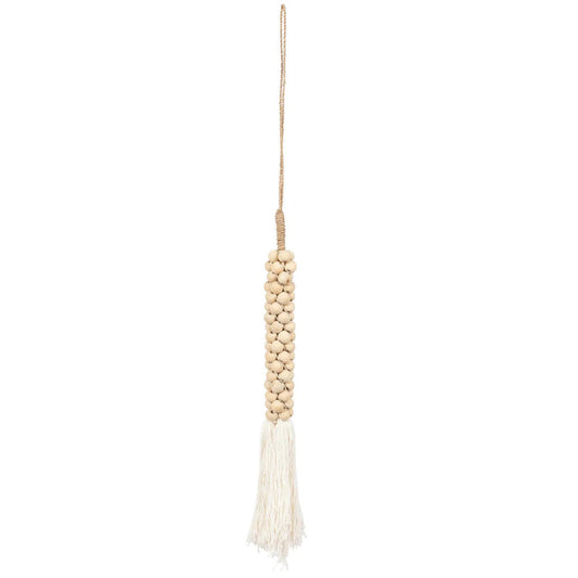 Les perles en bois avec pompon en coton - Blanc naturel