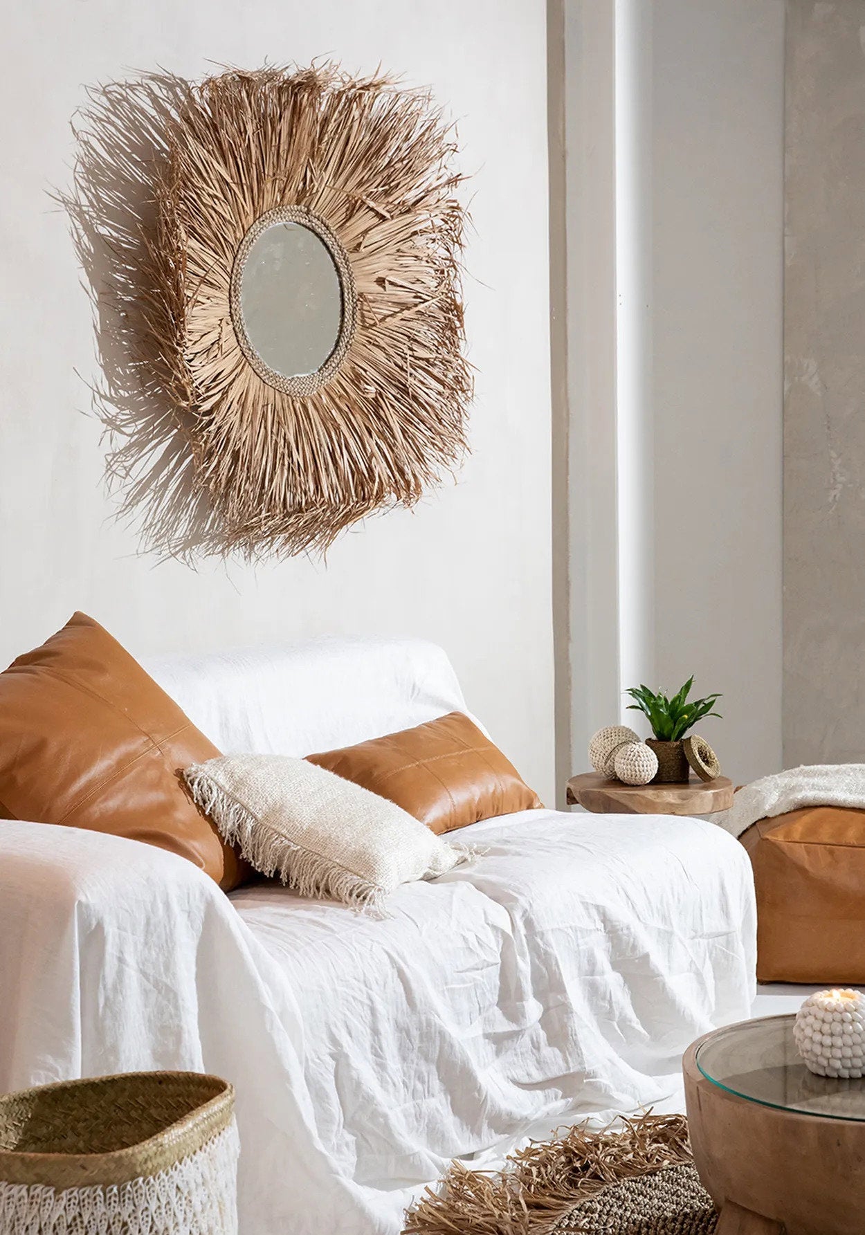 The Six Panel Leather Cushion Cover - Camel - 30x50_40