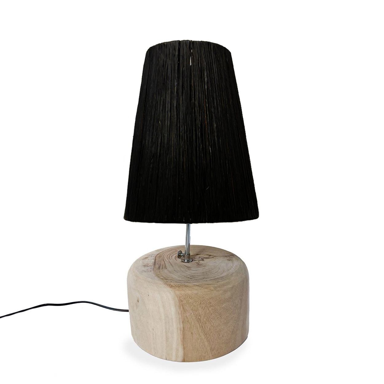 La lámpara de mesa de madera de teca y rafia - negro natural