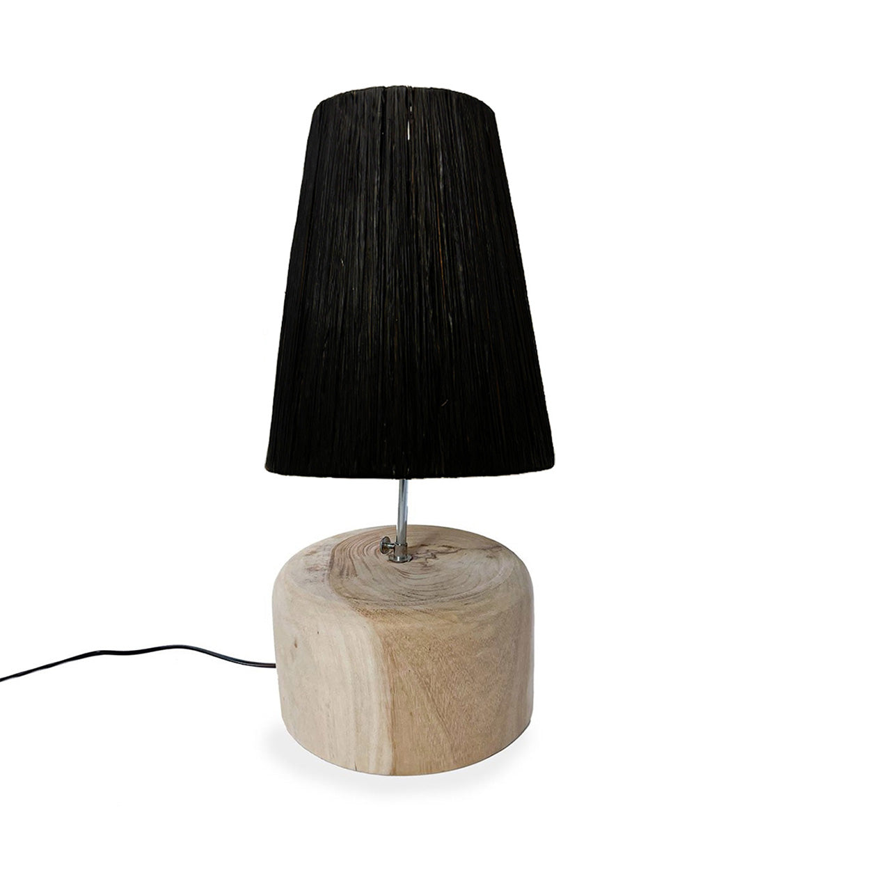 La lámpara de mesa de madera de teca y rafia - negro natural